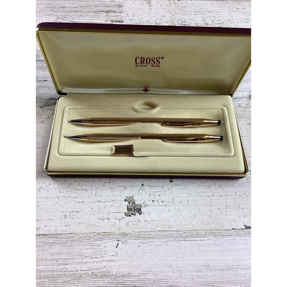 14kt Gold Filled Vintage Cross Ball Pen Pencil, Box & Set No. 1501 Office Lawyer